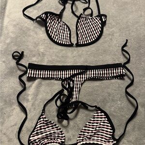 Chic Black and Pink Striped Bikini Set